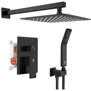 Matte Black Shower System 12 Inch Brass Bathroom Luxury Rain Mixer Shower